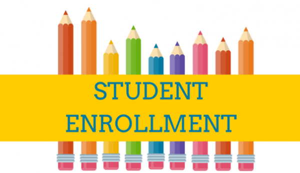 Student Enrollment logo with colorful pencils.